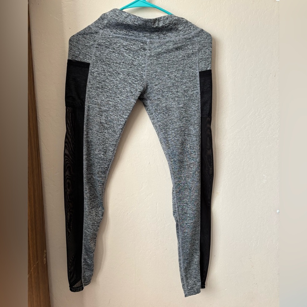 Gray Leggings with Black Mesh Panels